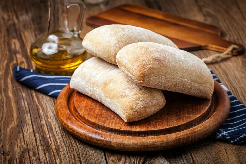 Three ciabatta bread buns.